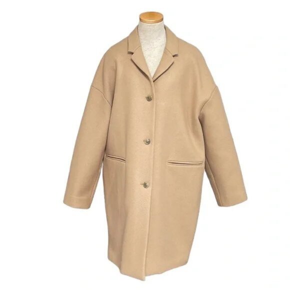 Everlane Cocoon Coat NWT Wool Peacoat Tan Pockets Size 16 - Picture 4 of 6